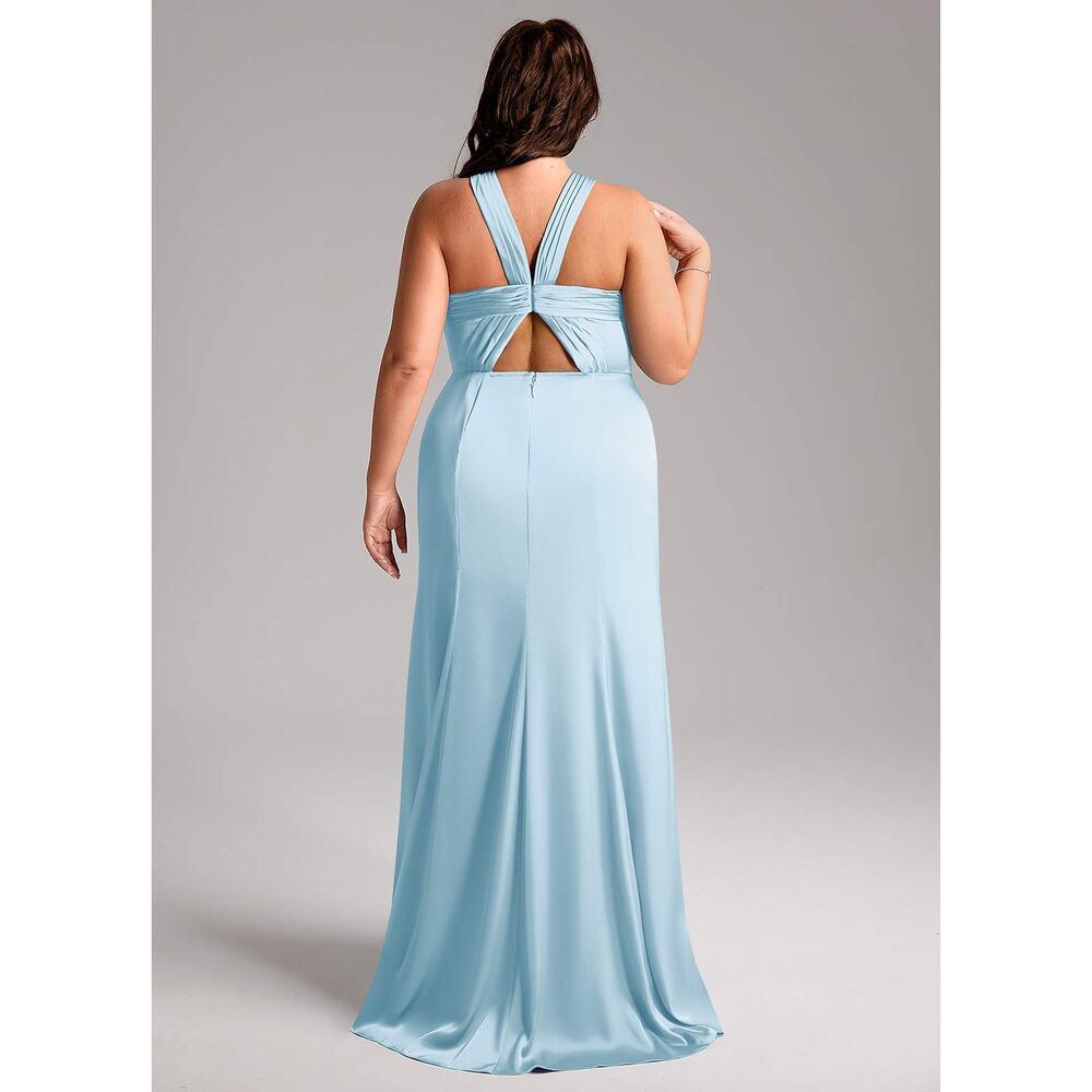 NWT Azazie Sky Blue Halter Cutout Gown 10 Bridesmaid Wedding Guest Slit - Picture 2 of 8
